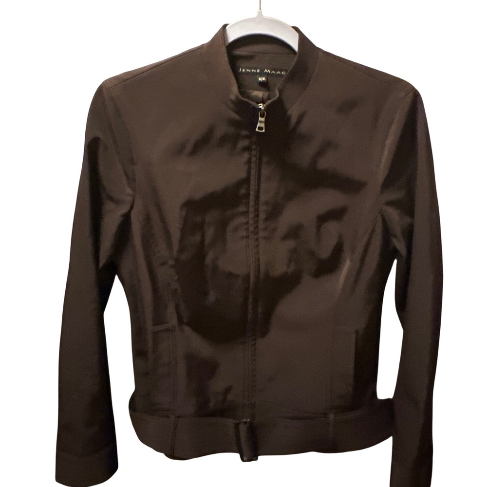 Jenne Maac Vintage Brown Zip Up Belted Jacket Mock Neck Made in USA Size M 8